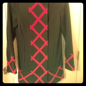 Anthropologie Dark green and Pink lattice Jacket